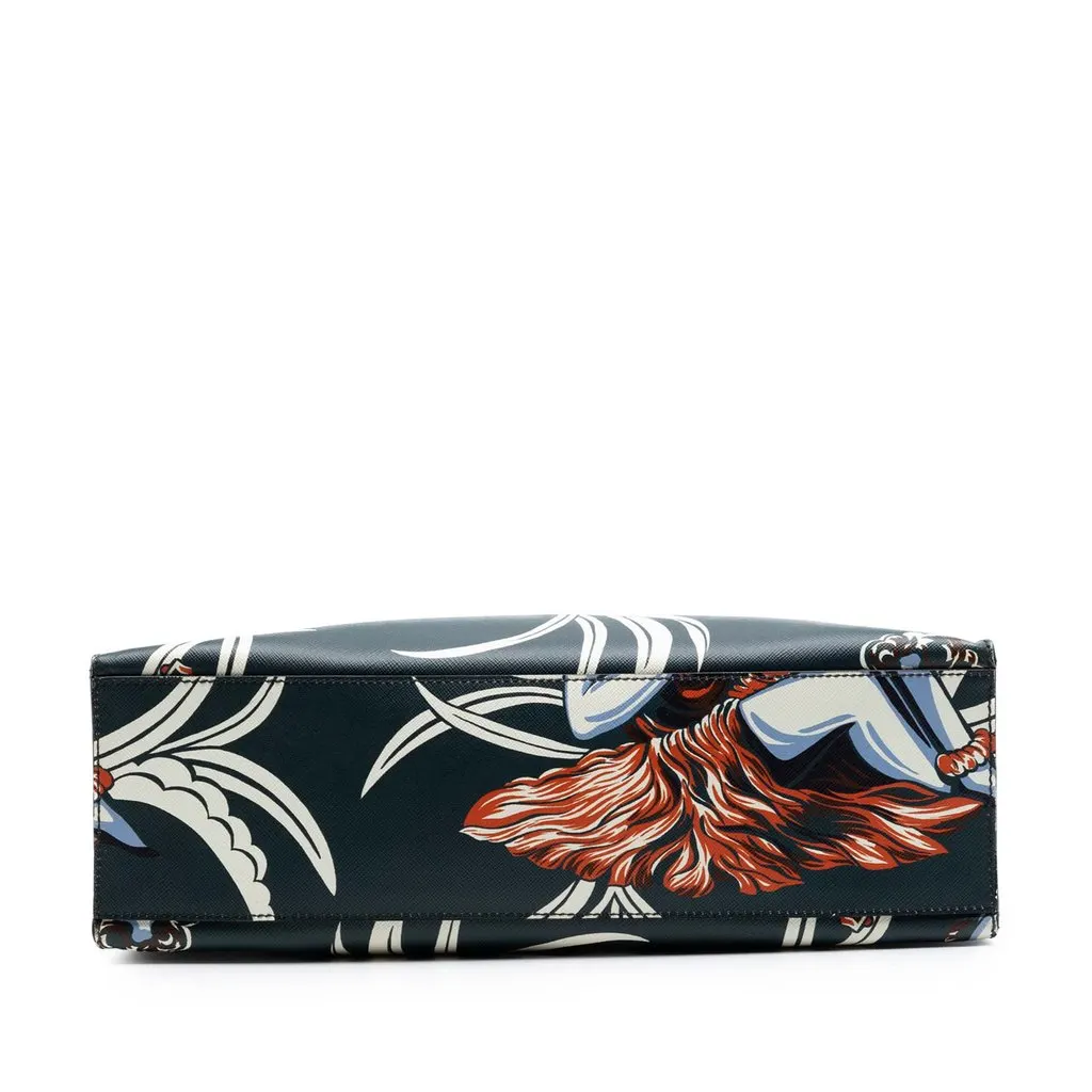 Prada Saffiano Hawaiian Print Tote Green Leather Very good - Inside View