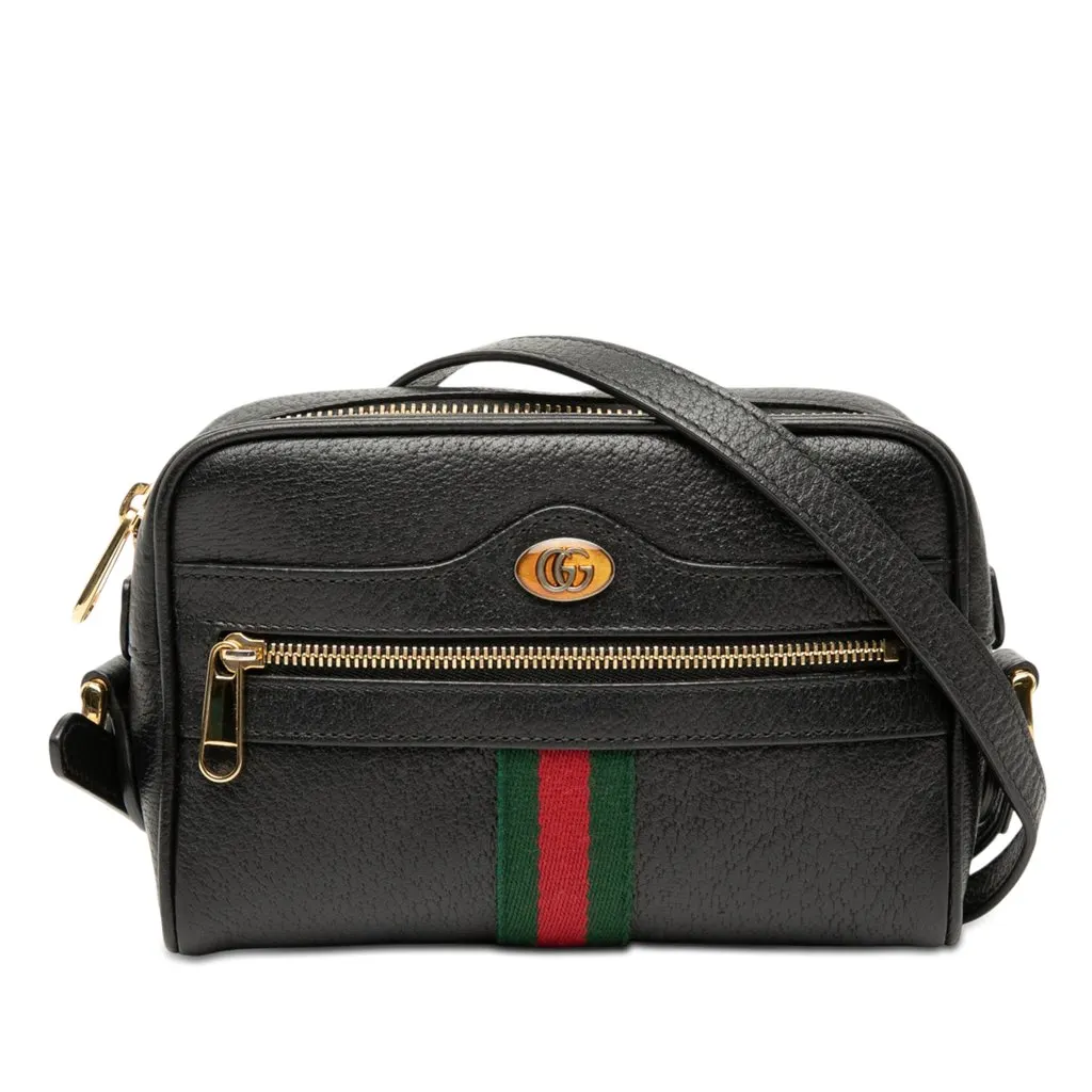 Gucci Mini Calfskin Web Ophidia Crossbody Black Leather Very good - Front View