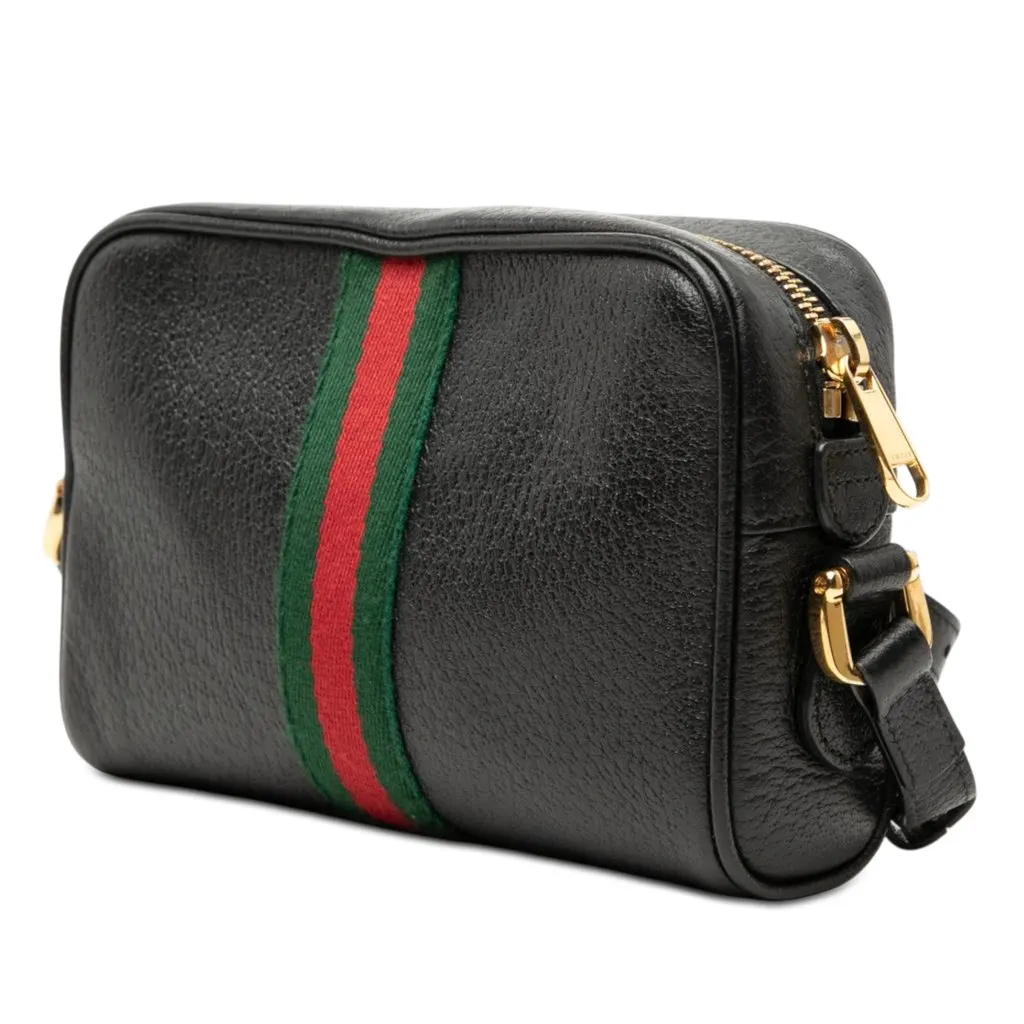 Gucci Mini Calfskin Web Ophidia Crossbody Black Leather Very good - Back View