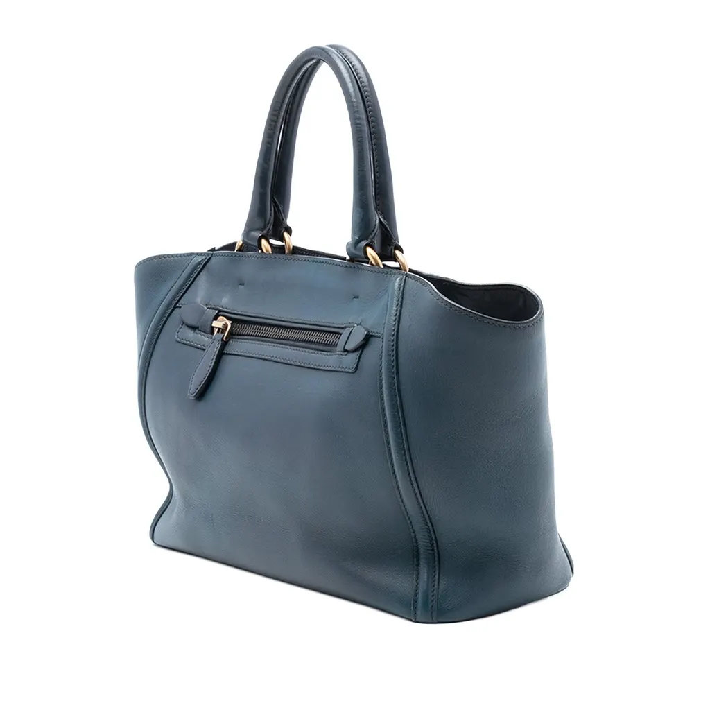 Prada Large Visone City Calf Double Handle Shopping Tote Blue Leather Very good - Back View