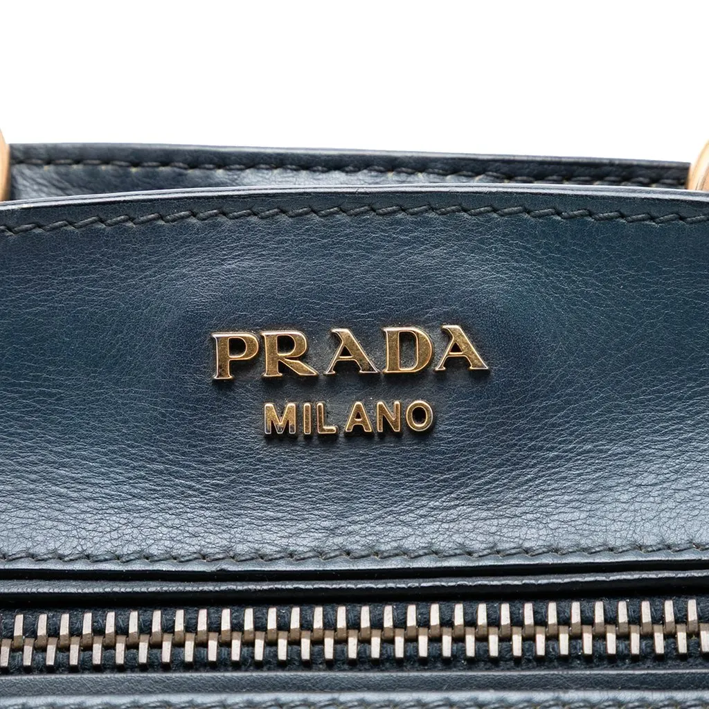Prada Large Visone City Calf Double Handle Shopping Tote Blue Leather Very good - Box View