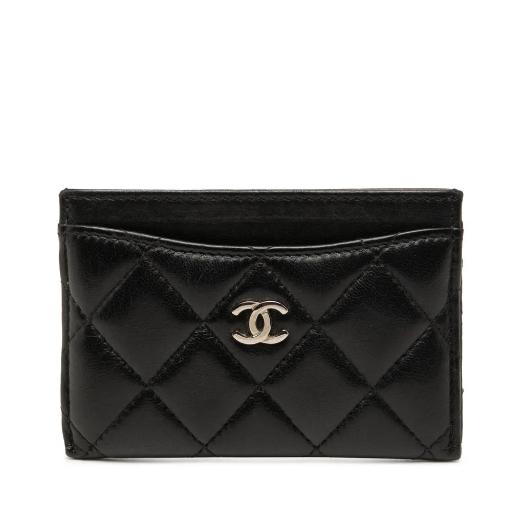 Chanel CC Quilted Lambskin Card Holder Black Leather Very good - Front View