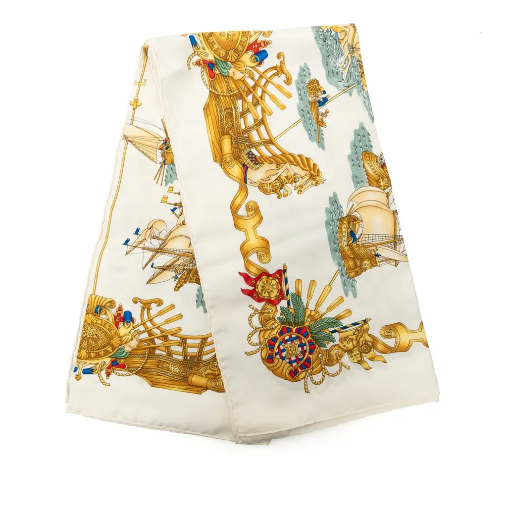 Hermès Voiles de Lumiere Silk Scarf 90 White Very good - Front View