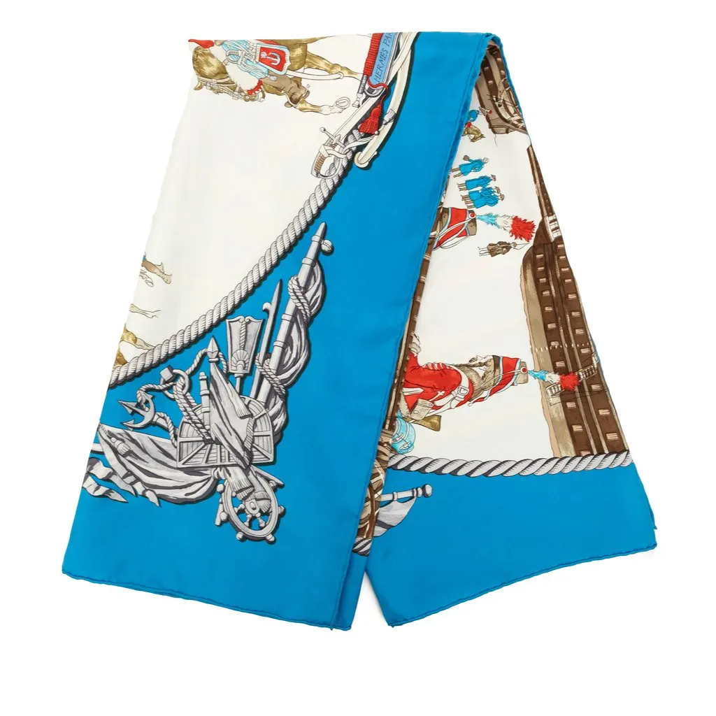 Hermès Marine et Cavalerie Silk Scarf 90 Blue Very good - Front View