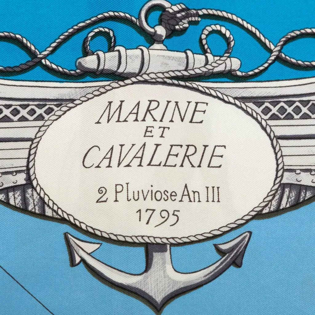 Hermès Marine et Cavalerie Silk Scarf 90 Blue Very good - Inside View