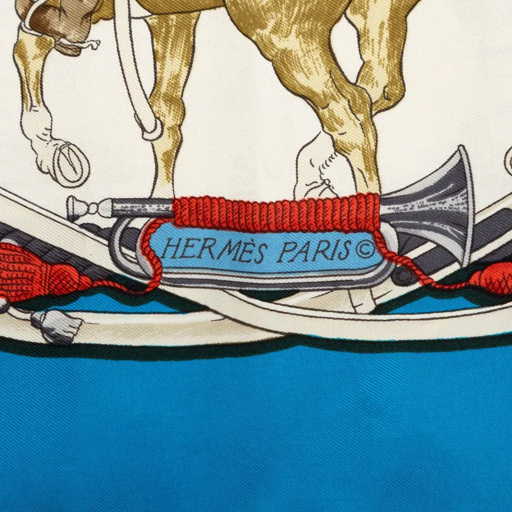 Hermès Marine et Cavalerie Silk Scarf 90 Blue Very good - Model View