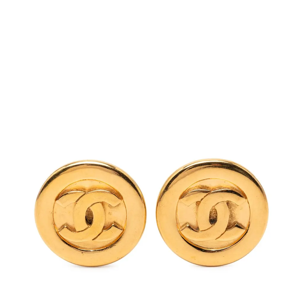 Chanel CC Gold Plated Round Clip On Earrings Gold Metal Very good - Front View