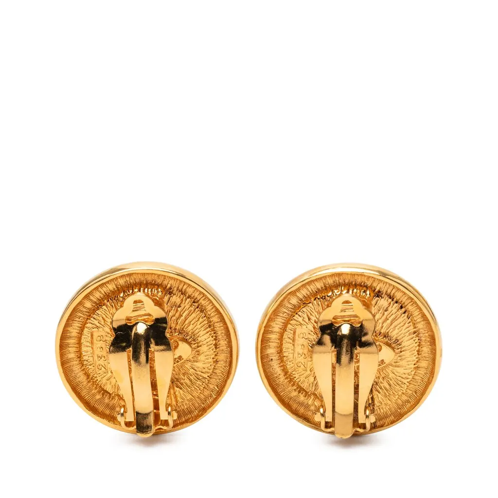 Chanel CC Gold Plated Round Clip On Earrings Gold Metal Very good - Back View
