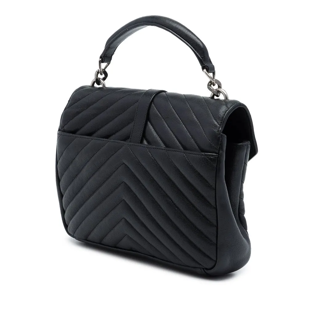 Saint Laurent Medium Chevron Sheepskin Monogram College Satchel Black Leather Very good - Back View