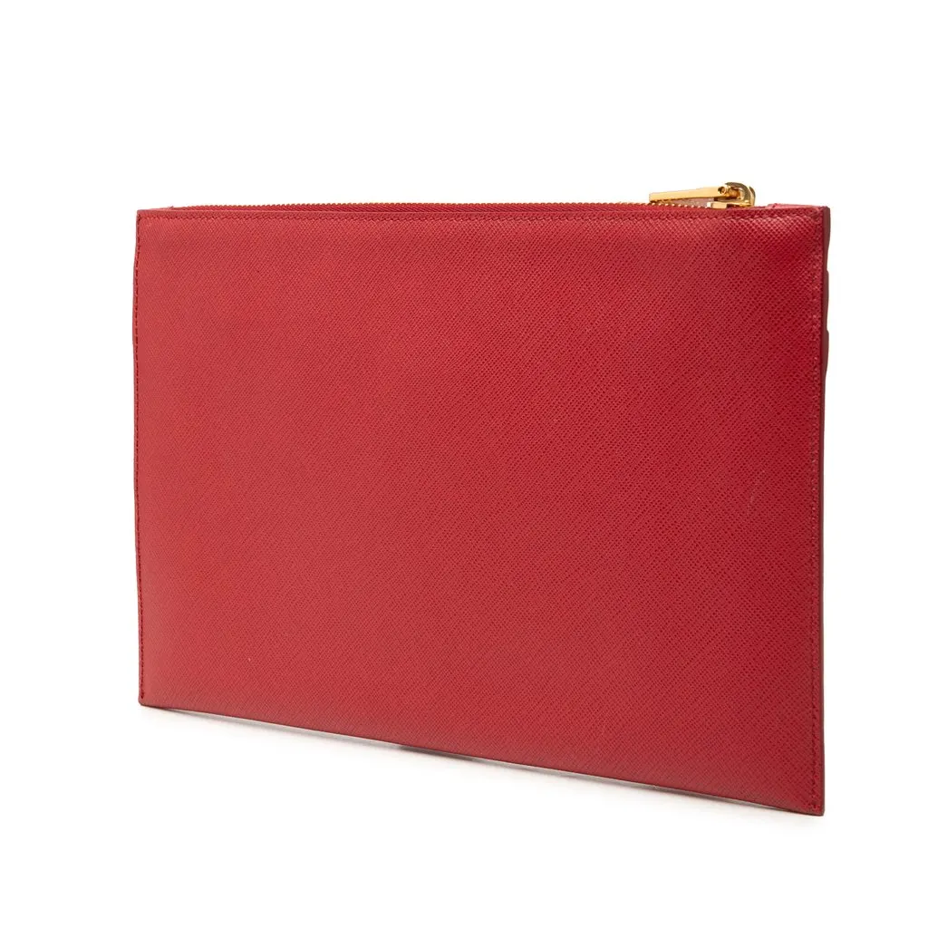 Prada Tricolor Saffiano Zippered Portfolio Clutch Red Leather Very good - Back View