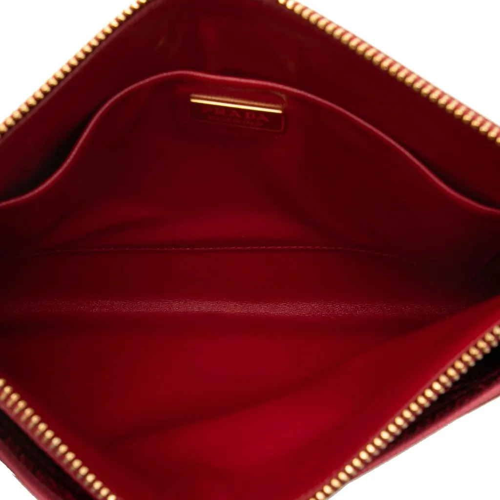 Prada Tricolor Saffiano Zippered Portfolio Clutch Red Leather Very good - Model View