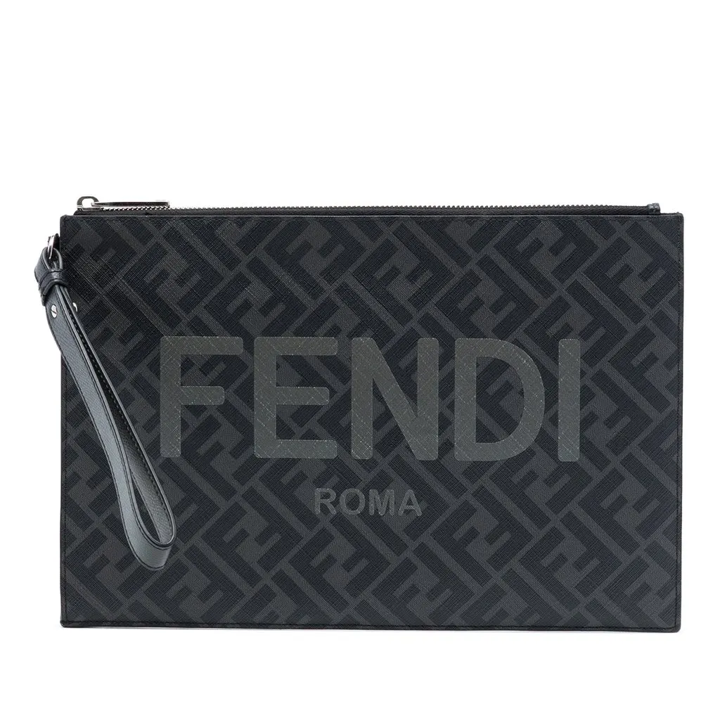 Fendi Zucca Coated Canvas FF 1974 Diagonal Logo Flat Pouch MultiColor Very good - Front View