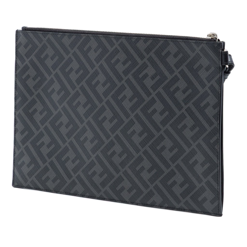 Fendi Zucca Coated Canvas FF 1974 Diagonal Logo Flat Pouch M