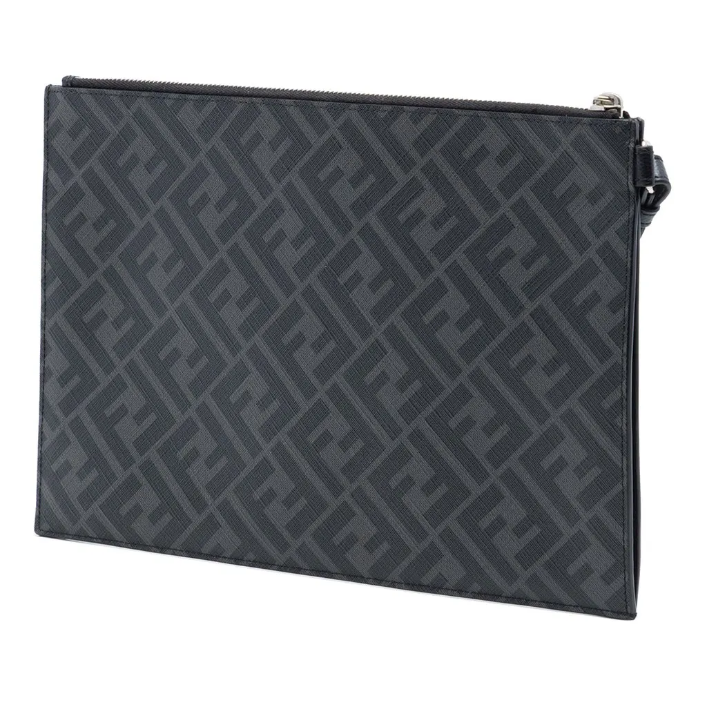 Fendi Zucca Coated Canvas FF 1974 Diagonal Logo Flat Pouch MultiColor Very good - Back View