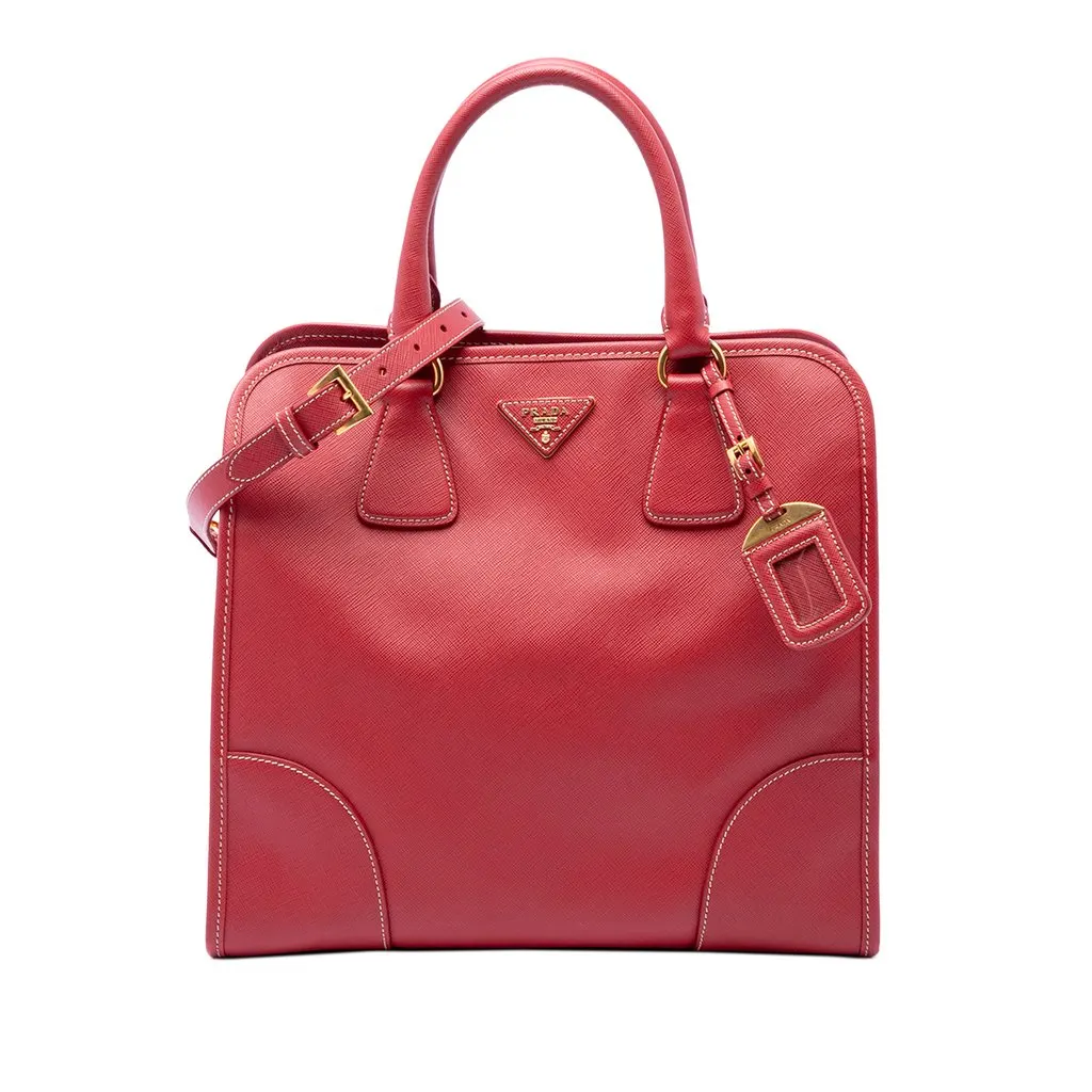 Prada Saffiano Lux Shopping Tote Red Leather Good - Front View