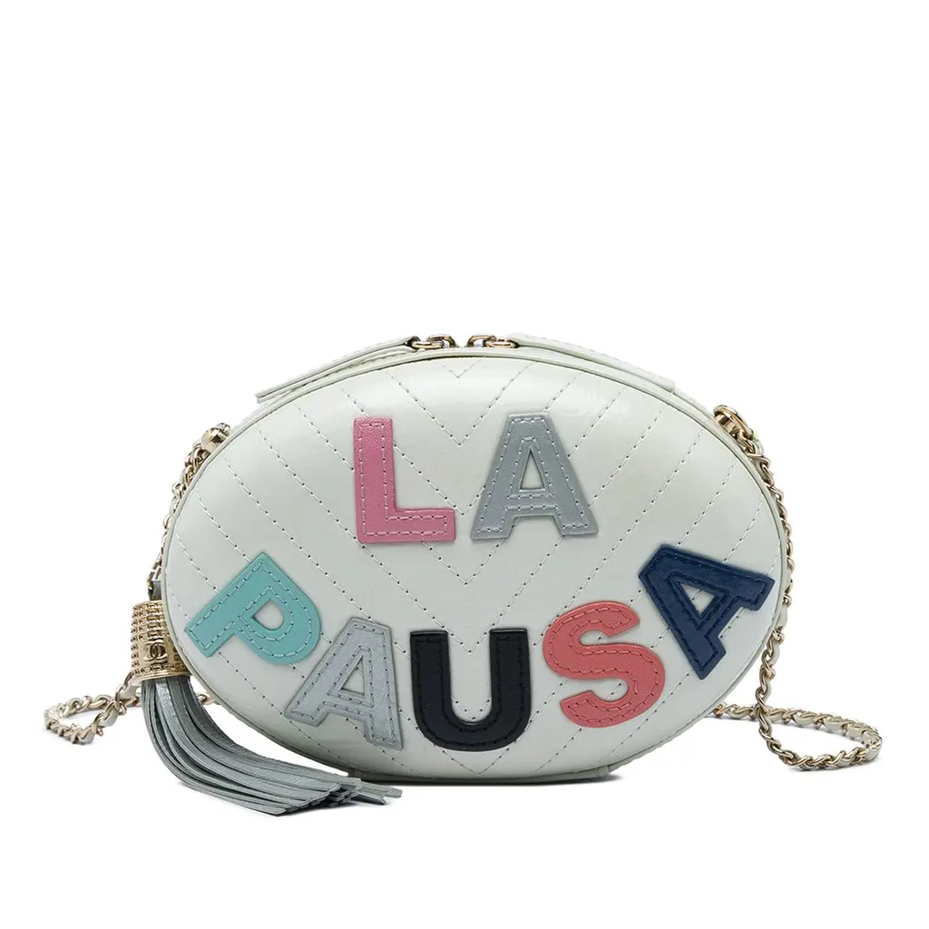 Chanel Chevron Lambskin La Pausa Evening Bag White Leather Very good - Front View