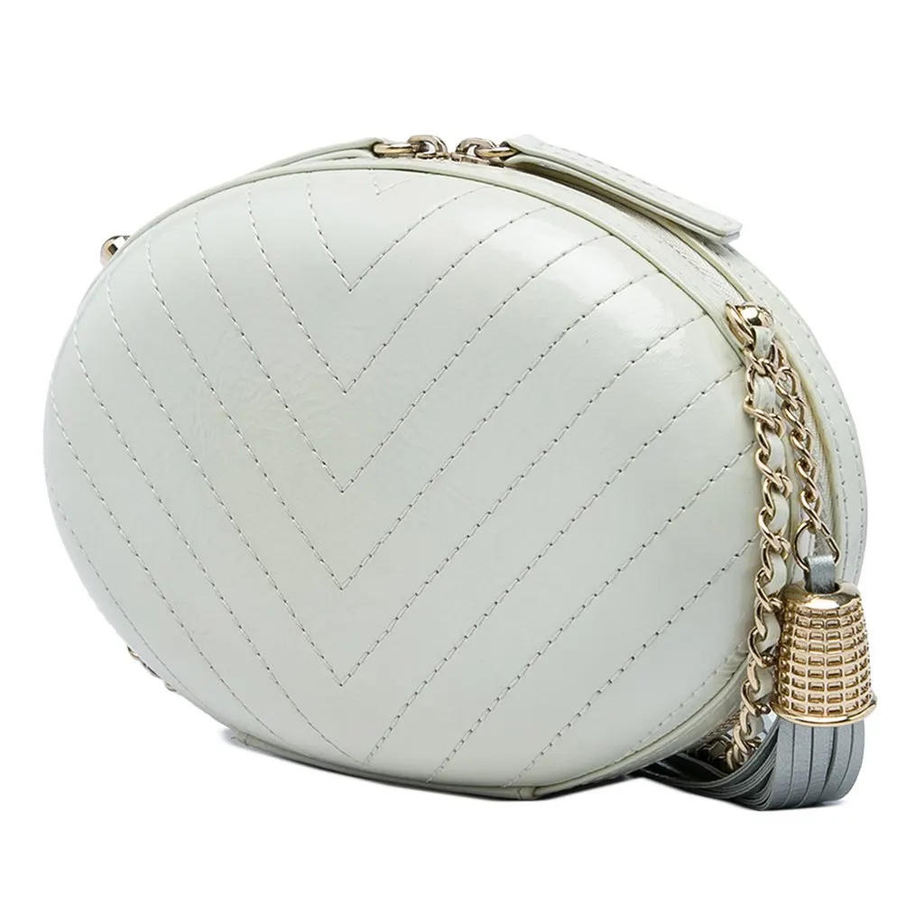 Chanel Chevron Lambskin La Pausa Evening Bag White Leather Very good - Back View