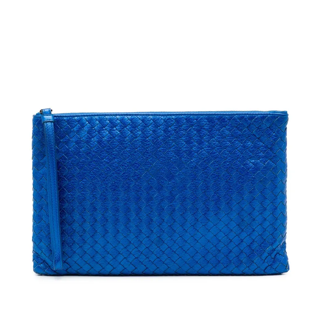 Bottega Veneta ميتاليك جلد إنتريكاتو Wristlet كلتش