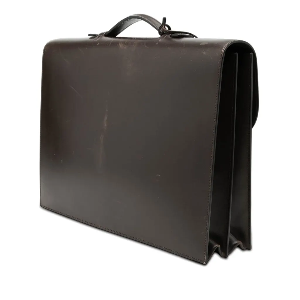 Hermès Box Calf Sac A Depeches 38 Brown Leather Good - Back View