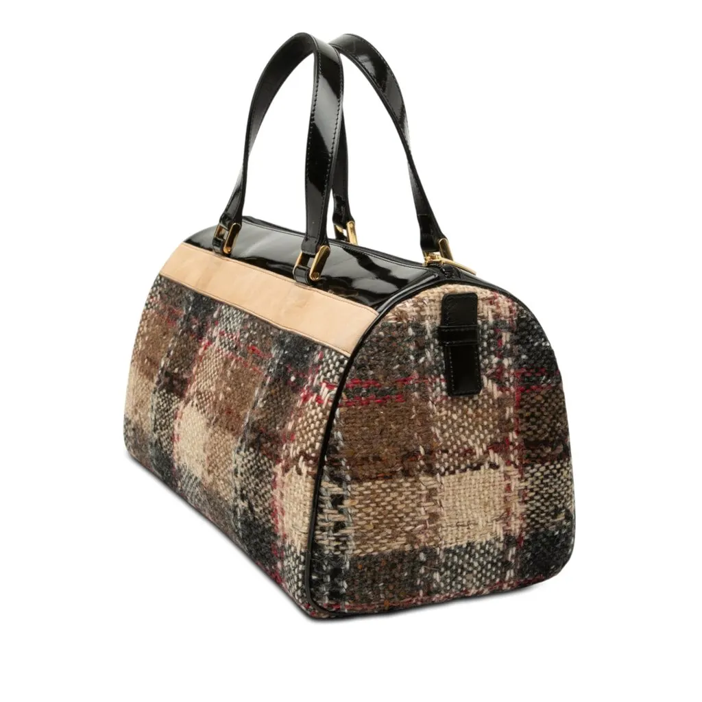Burberry Plaid Wool Boston Bag Brown Very good - Back View