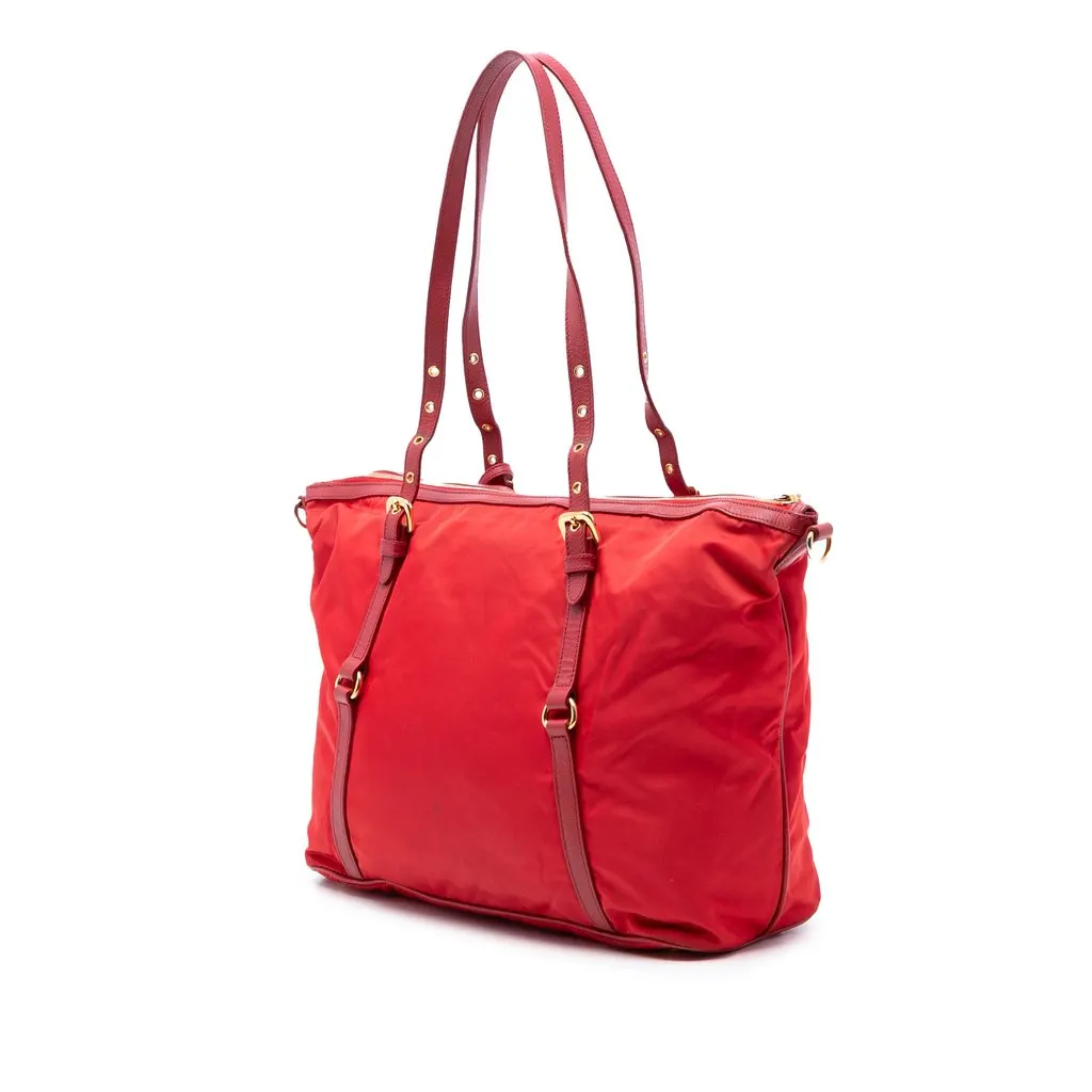 Prada Saffiano Trimmed Tessuto Zip Top Convertible Tote Red Very good - Back View