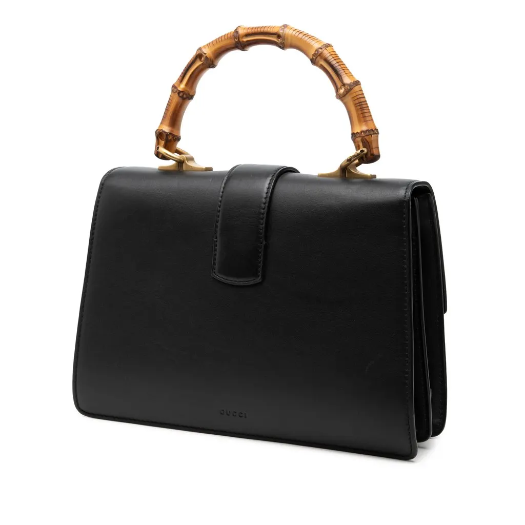 Gucci Medium Calfskin Bamboo Dionysus Web Satchel Black Leather Very good - Back View