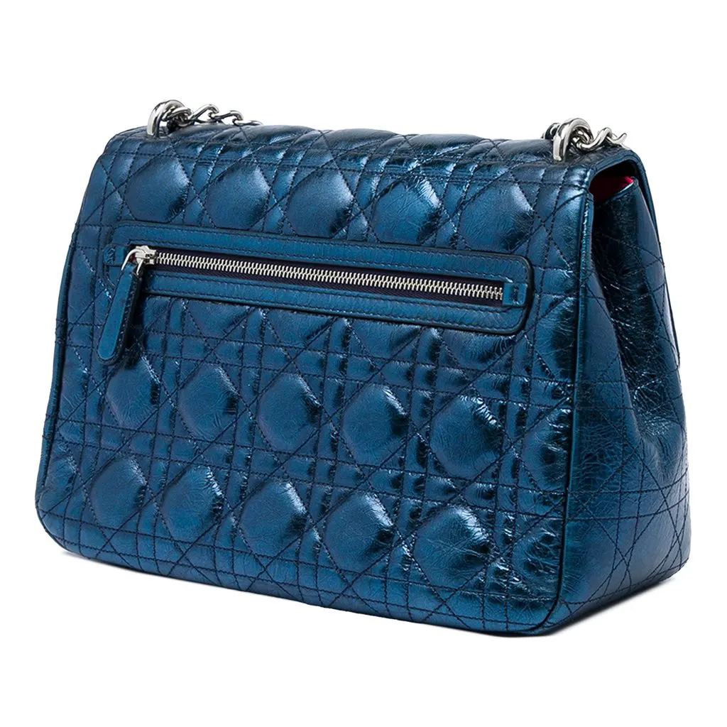 Dior Large Metallic Aged Calfskin Cannage Miss Dior Flap Blue Leather Very good - Back View