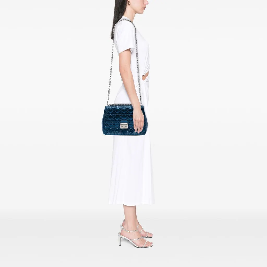 Dior Large Metallic Aged Calfskin Cannage Miss Dior Flap Blue Leather Very good - Box View