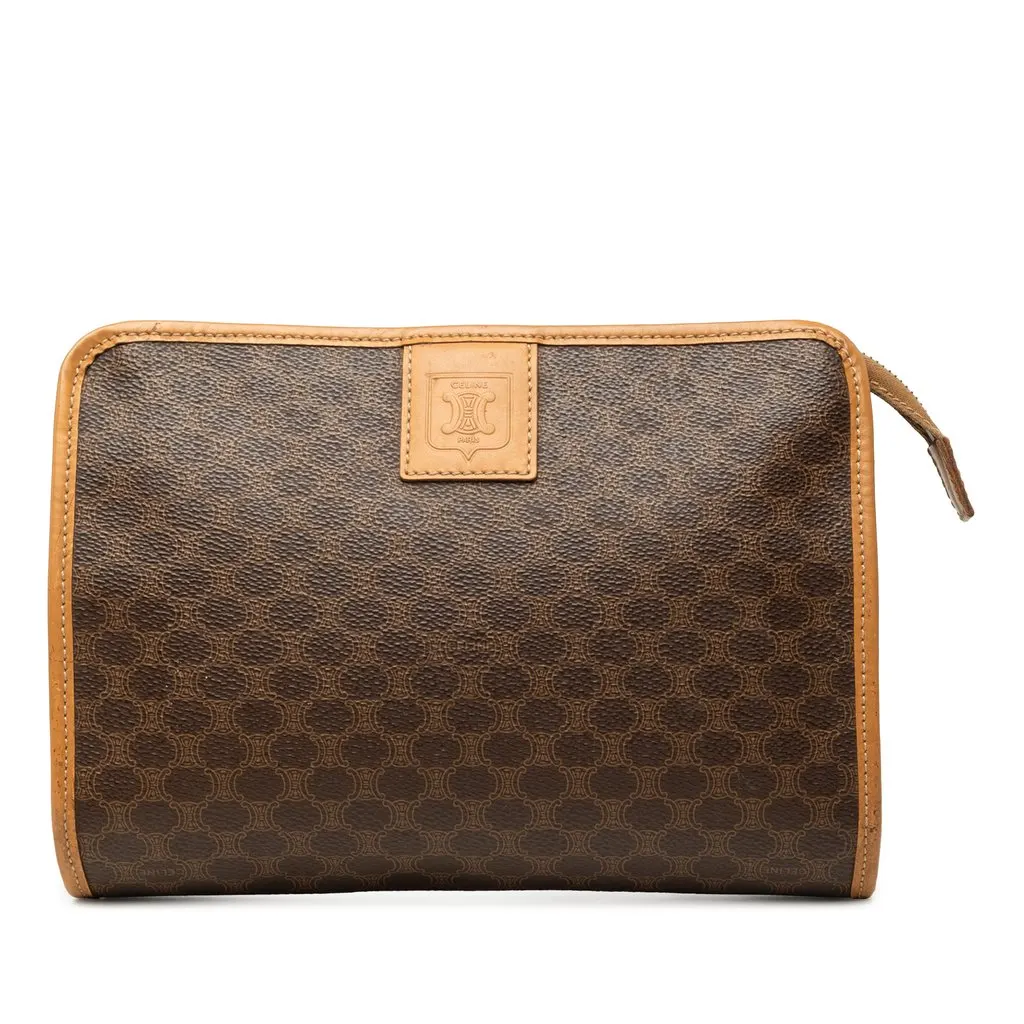 Celine Macadam Coated Canvas Clutch Brown Canvas Good - Front View