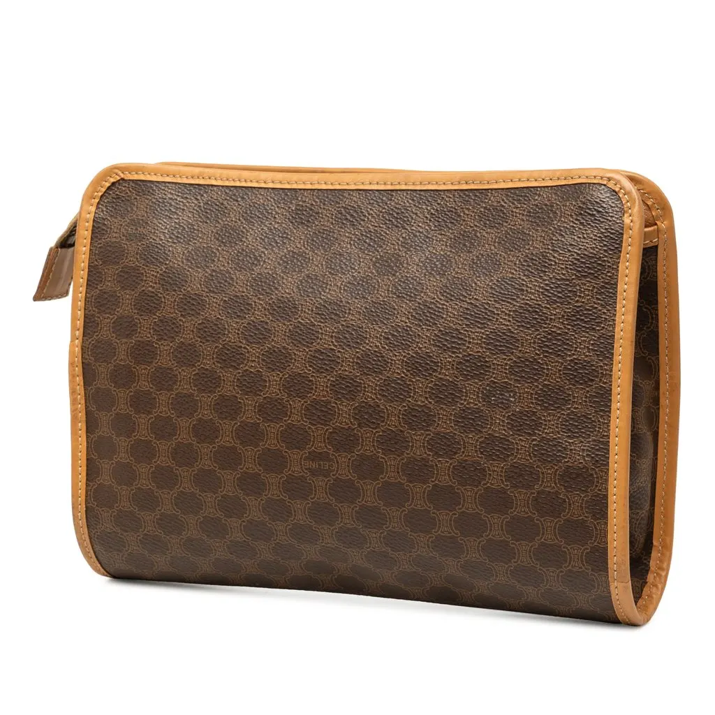 Celine Macadam Coated Canvas Clutch Brown Canvas Good - Back View