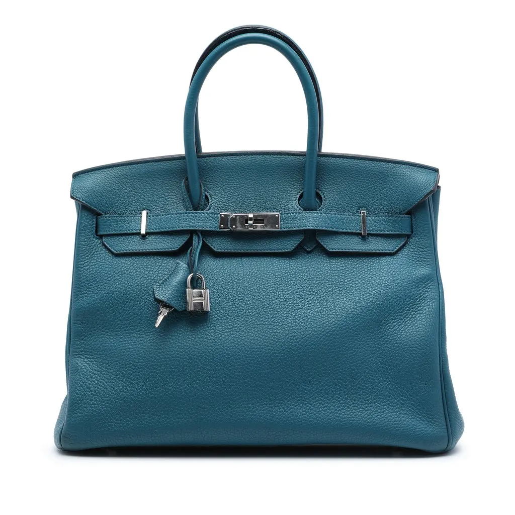 Hermès Togo Birkin Retourne 35 Blue Leather Very good - Front View