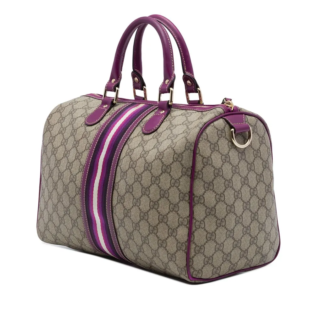 Gucci Medium GG Supreme Joy Web Boston Bag Beige Canvas Very good - Back View