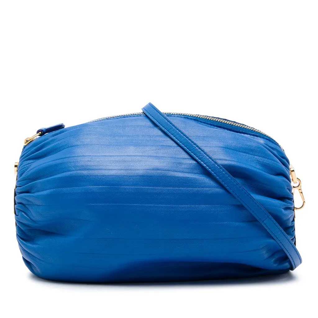 Loewe Pleated Nappa Bracelet Pouch Blue Leather Very good - Front View