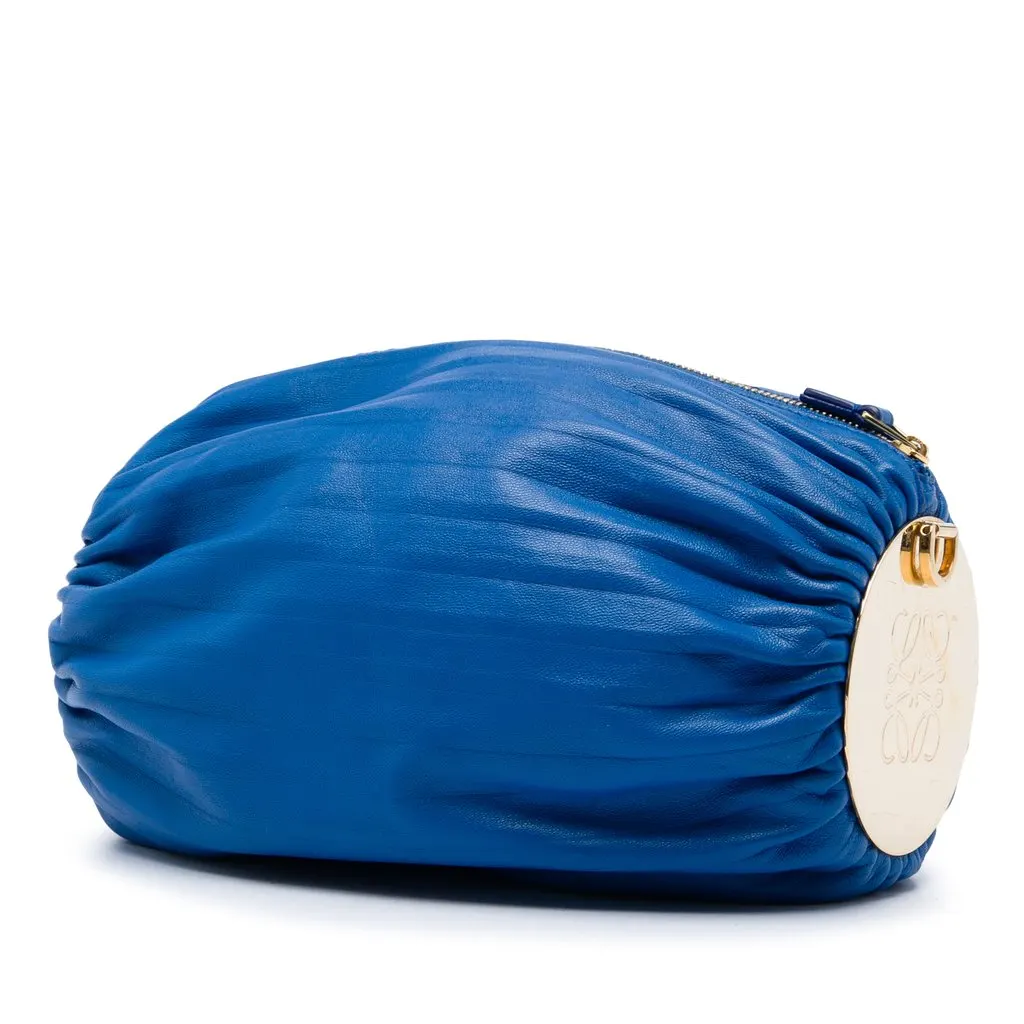 Loewe Pleated Nappa Bracelet Pouch Blue Leather Very good - Back View