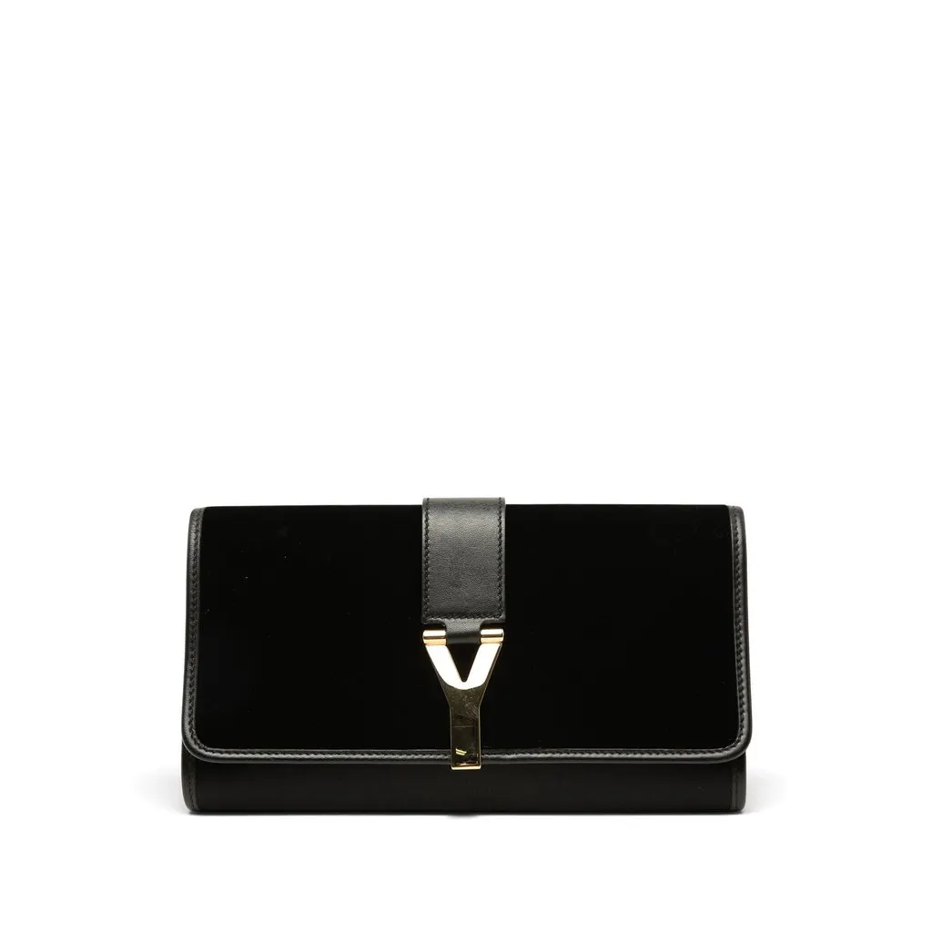 Saint Laurent Suede Chyc Ligne Clutch Black Suede Very good - Front View