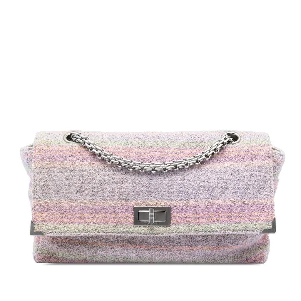 Chanel Quilted Tweed Reissue 2.55 Single Flap 225 Pink Very good - Front View