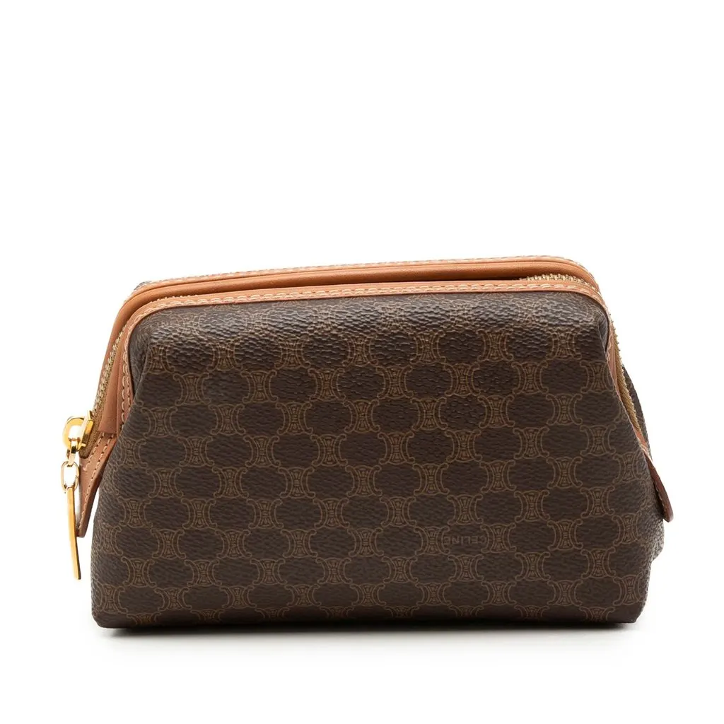 Celine Macadam Coated Canvas Pouch Brown Good - Front View