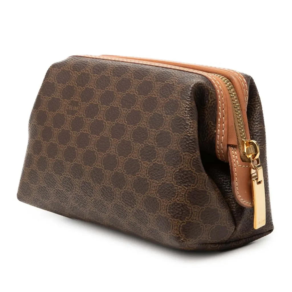 Celine Macadam Coated Canvas Pouch Brown Good - Back View