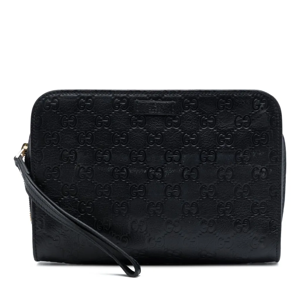 Gucci Guccissima Clutch Black Leather Very good - Front View