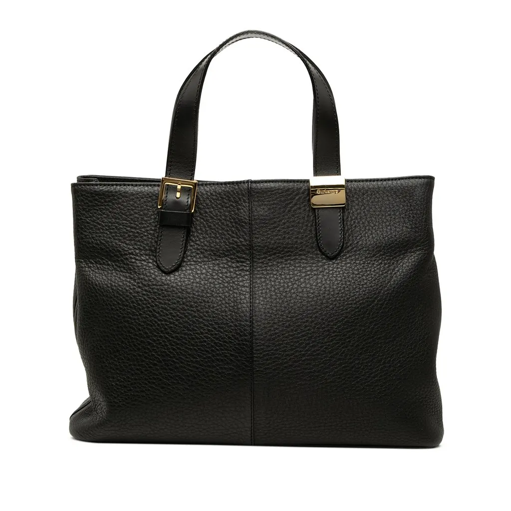 Burberry Leather Tote Black Leather Good - Front View