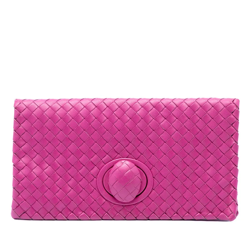 Bottega Veneta Nappa Intrecciato Turn Lock Clutch Pink Leather Very good - Front View