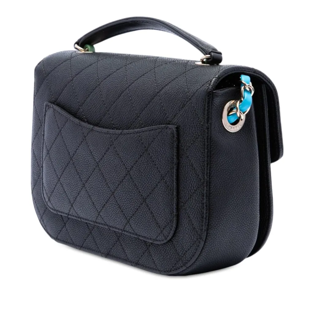 Chanel Paris Cuba Small Quilted Caviar Thread Around Flap Black Leather Very good - Back View