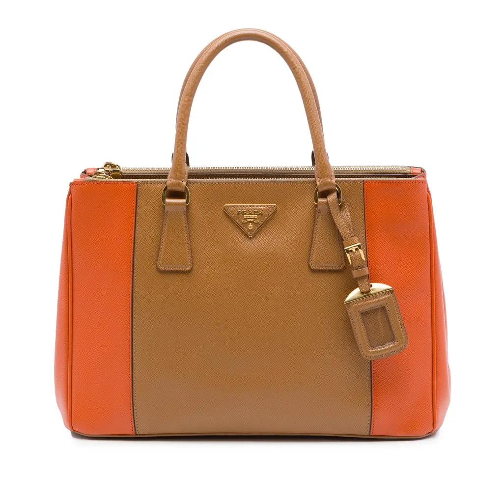 Prada Medium Bicolor Saffiano Lux Galleria Double Zip Satchel Brown Leather Very good - Front View