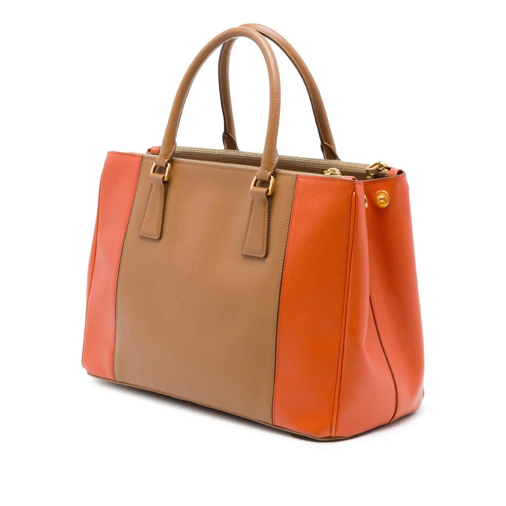 Prada Medium Bicolor Saffiano Lux Galleria Double Zip Satchel Brown Leather Very good - Back View