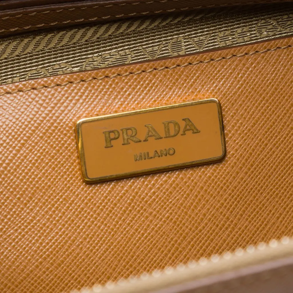 Prada Medium Bicolor Saffiano Lux Galleria Double Zip Satchel Brown Leather Very good - Box View