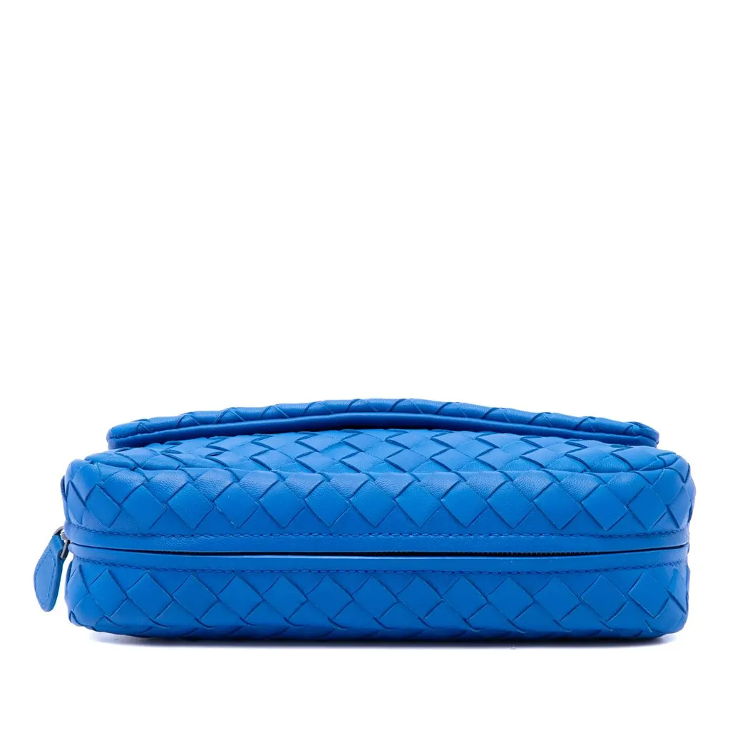 Bottega Veneta Mini Nappa Intrecciato Expandable Chain Flap Crossbody Blue Leather Good - Inside View