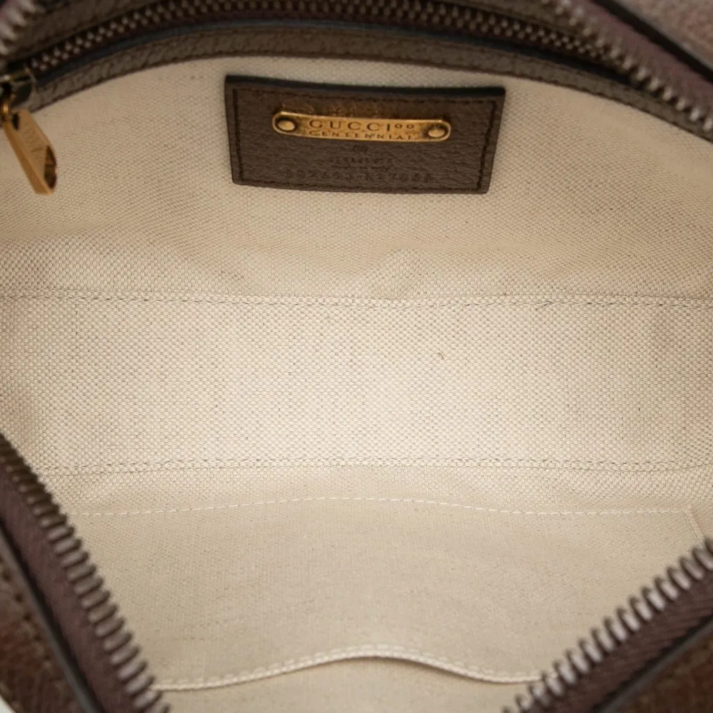 Gucci 100th Anniversary Textured Dollar Calfskin Logo Belt Bag Brown Leather Very good - Model View