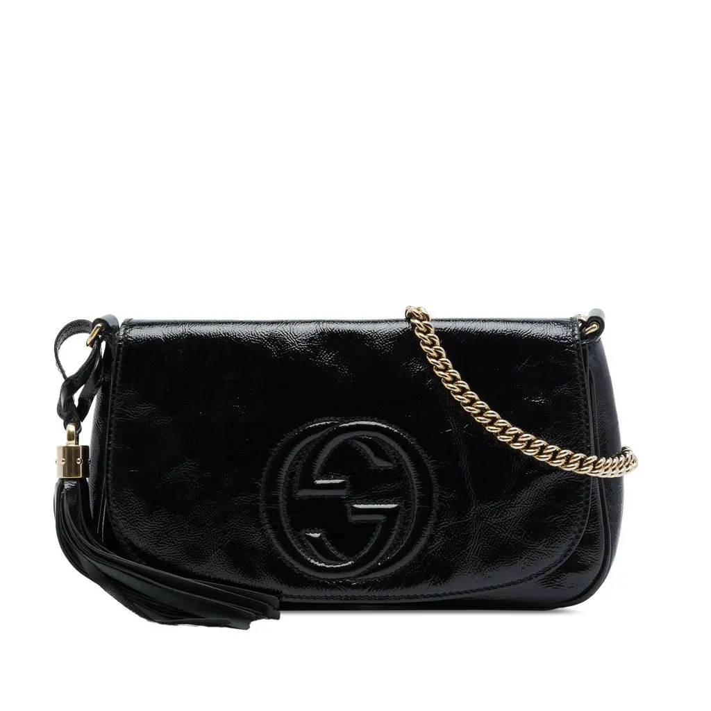 Gucci Medium Patent Soho Chain Flap Crossbody Black Leather Very good - Front View