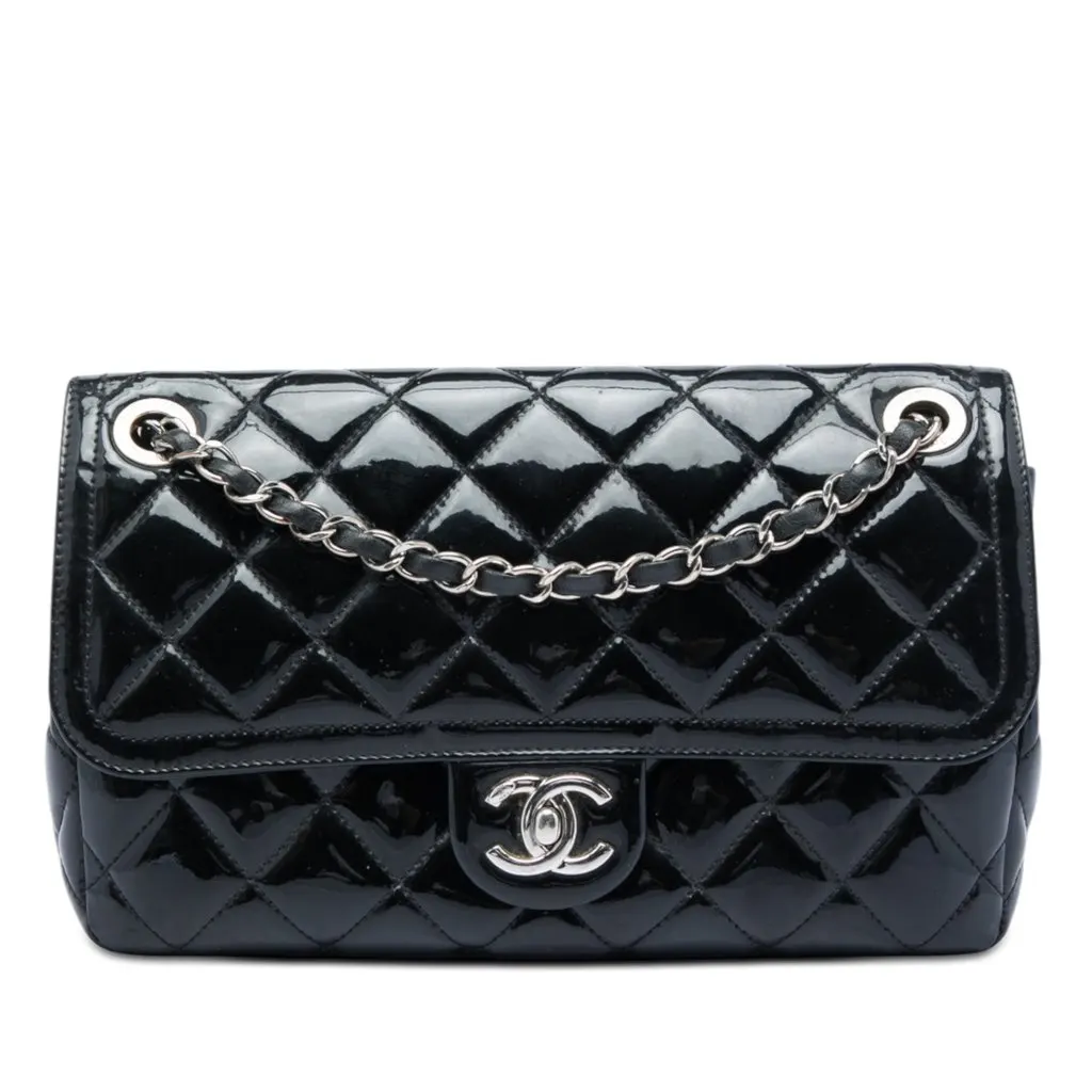 Chanel Small Quilted Patent Coco Shine Flap Black Leather Very good - Front View