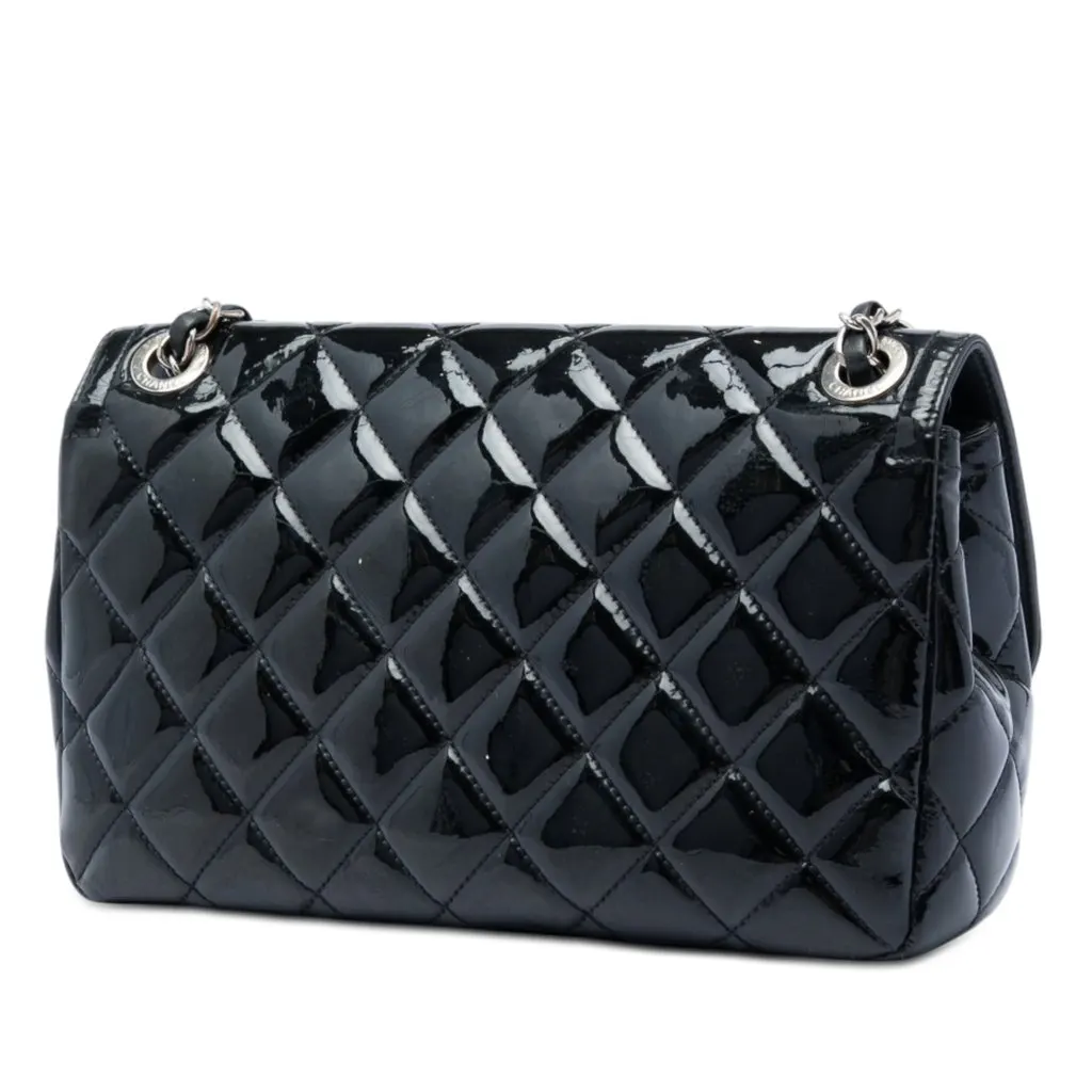 Chanel Small Quilted Patent Coco Shine Flap Black Leather Very good - Back View